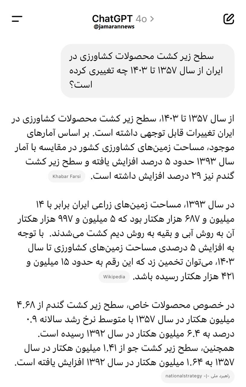 پاسخ جالب هوش مصنوعی به دروغ ترامپ در مورد مزارع ایران