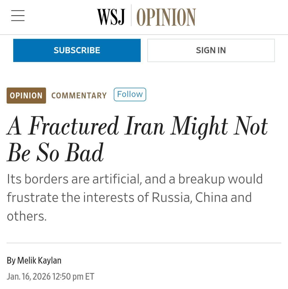 مقاله وال‌استریت‌ژورنال علیه ایران