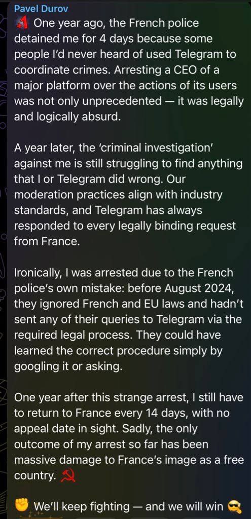 توضیحات جدید مدیرعامل تلگرام در مورد بازداشتش در فرانسه