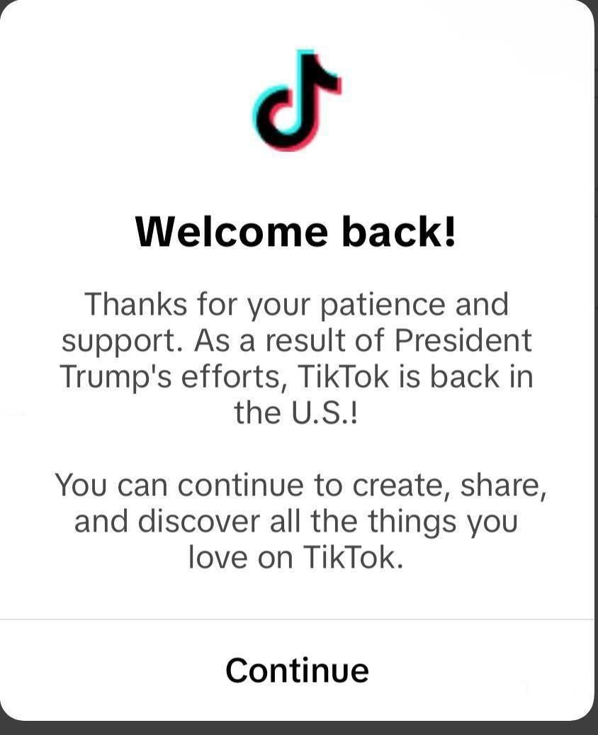 تیک‌تاک بعد از یک روز به آمریکا بازگشت