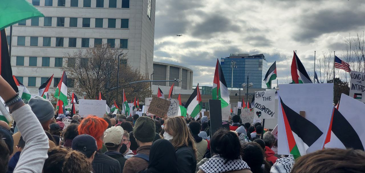 پرچم ایران در کنار پرچم فلسطین در آمریکا (2)