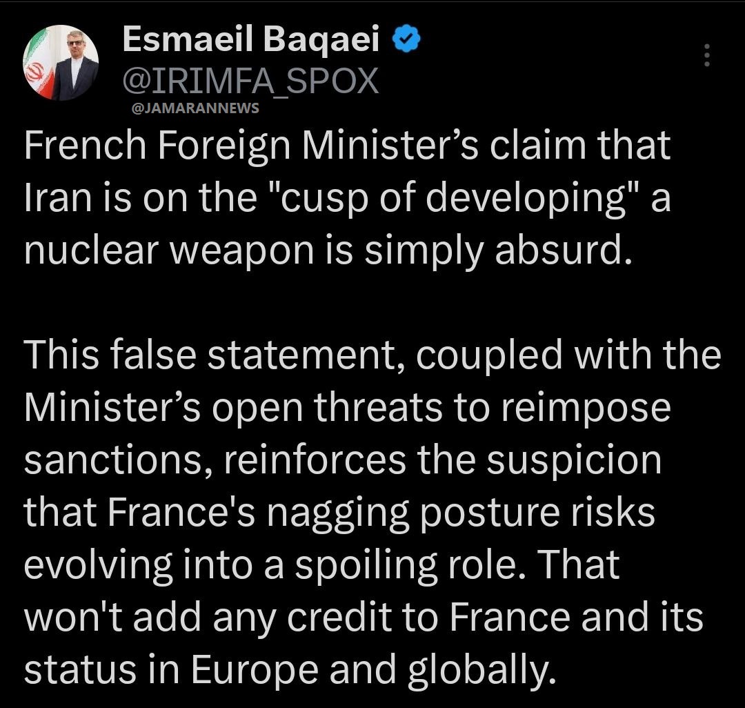 پاسخ سخنگوی وزارت خارجه به ادعاهای بی‌اساس فرانسه