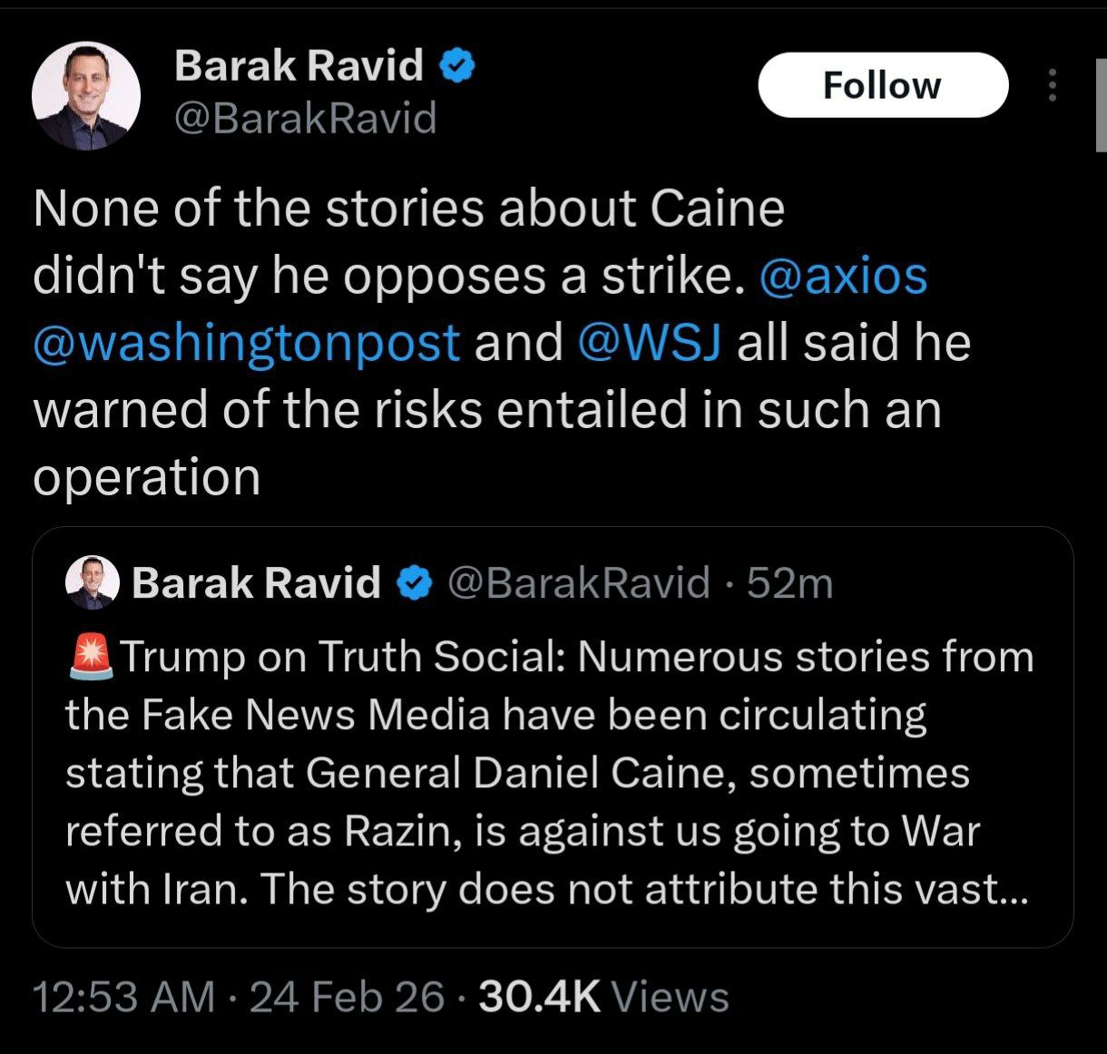 واکنش خبرنگار اسرائیلی آکسیوس به حملات ترامپ علیه رسانه‌ها