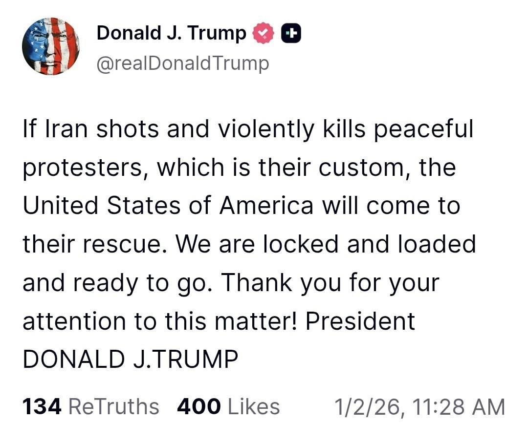 واکنش مداخله جویانه ترامپ به حوادث ایران در روزهای اخیر