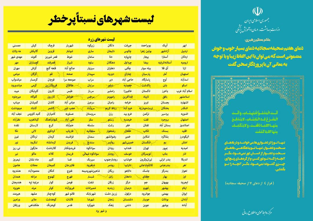 لیست رنگبندی کرونایی شهرهای کشور، 19 فروردین 1401 (3)