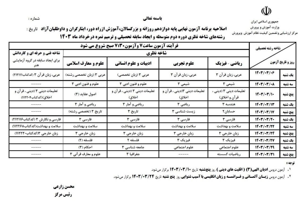 برنامه جدید امتحانات نهایی دانش‌آموزان اعلام شد (3)