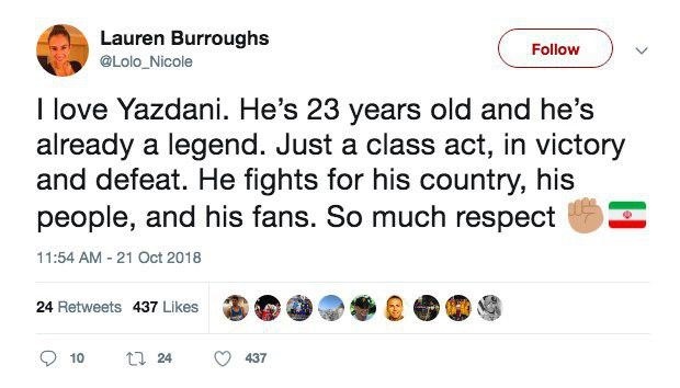 توئیت همسر جردن باروز برای حسن یزدانی+ عکس
