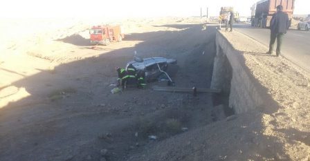 وازگونی خودرو در جاده یزد- بافق، یک فوتی بر جا گذاشت