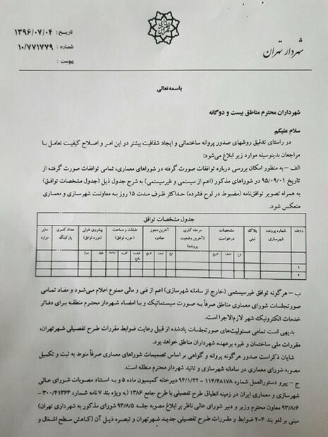 دومین بخشنامه مبارزه با فساد شهردار جدید تهران 