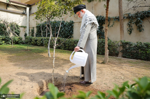 کاشت نهال در روز درختکاری توسط رهبر معظم انقلاب
