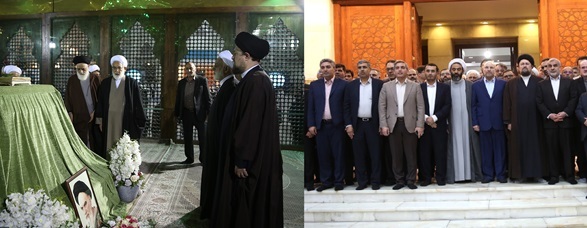 رئیس ومسؤولو السلطة القضائیة ورئیس ونواب مجلس الشورى الاسلامی یجدّدون العهد مع مبادئ الامام الخمینی (رض)

