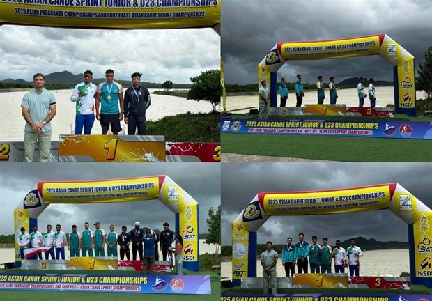 قایقرانان ایران به احترام شهدا با بازوبند مشکی روی سکو رفتند