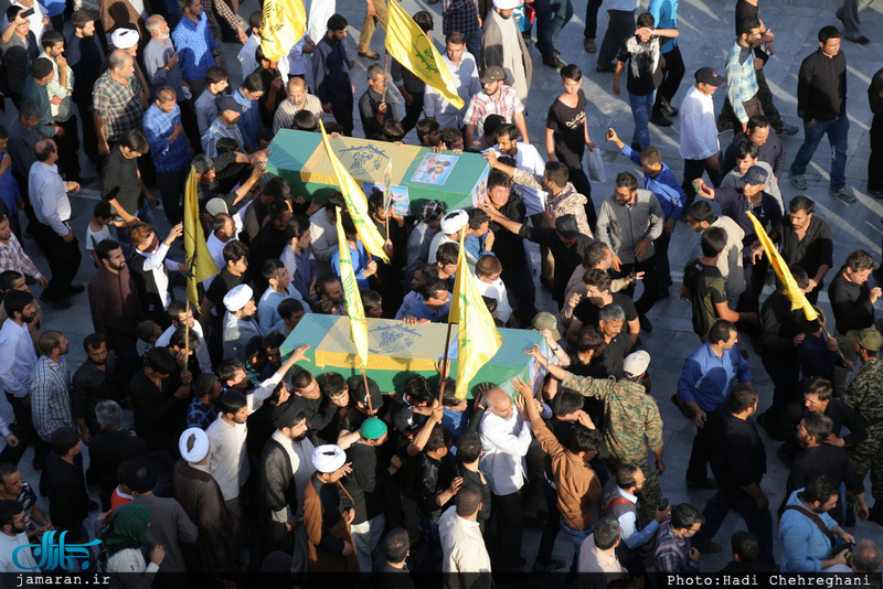 مراسم تشییع 5 شهید مدافع حرم حضرت زینب(س) در قم‎