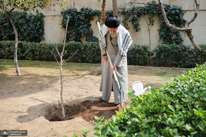 کاشت نهال در روز درختکاری توسط رهبر معظم انقلاب