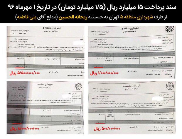 ماجرای کمک یک و نیم میلیاردی شهرداری تهران به یک حسینیه خبرساز شد + سند / جوابیه تند حسینیه ریحانه الحسین در تکذیب این خبر/ شهرداری منطقه 5 تهران در این خصوص اطلاعیه صادر کرد