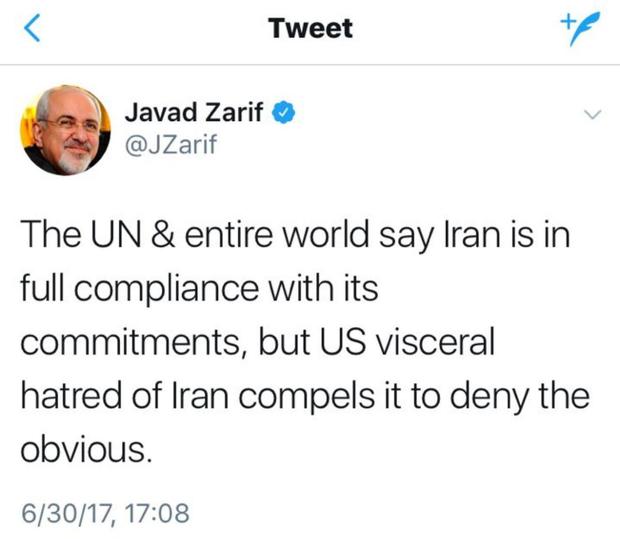 ظریف: دنیا میگوید ایران به تعهداتش پایبند است اما آمریکا منکر می شود