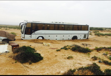 اتوبوس حامل گردشگران داخلی در ماسه های ساحل دیر بوشهر به گل نشست