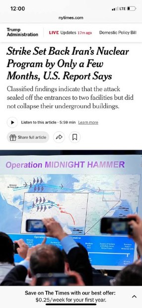 نیویورک تایمز هم مدعی ناکامی آمریکا در نابودی تاسیسات هسته‌ای ایران شد