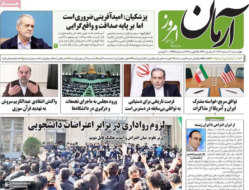 گزیده روزنامه های 6 اسفند 1404