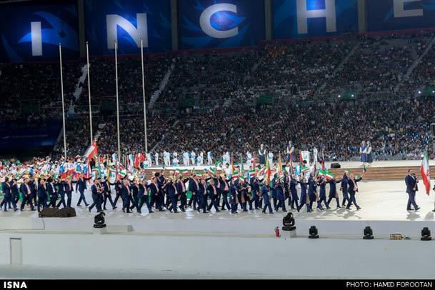 گشایش هفدهمین دوره بازیهای آسیایی/رژه کاروان ایران با پرچمداری بهداد سلیمی/ یانگوم مشعل بازی های آسیایی را روشن کرد