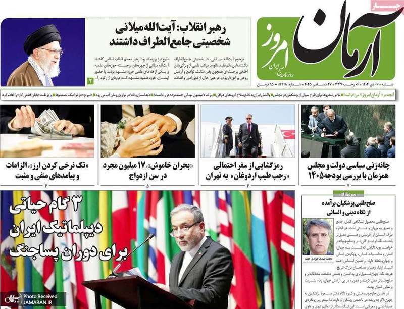 گزیده روزنامه های 6 دی 1404