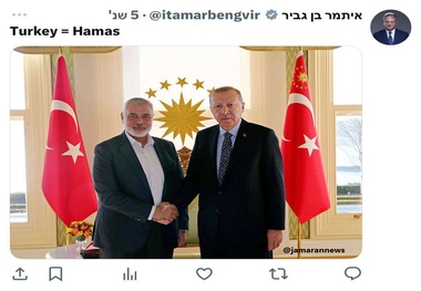 پست جنجالی وزیر امنیت داخلی رژیم صهیونیستی درباره ترکیه + عکس