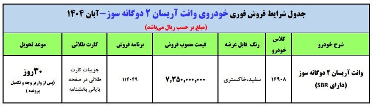 قیمت جدید وانت آریسان