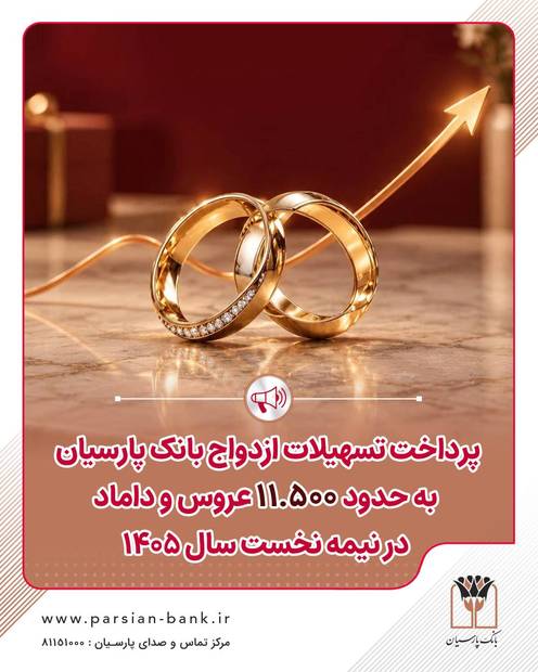 پرداخت تسهیلات ازدواج بانک پارسیان به حدود 11 هزار و 500 عروس و داماد در نیمه نخست سال 1405