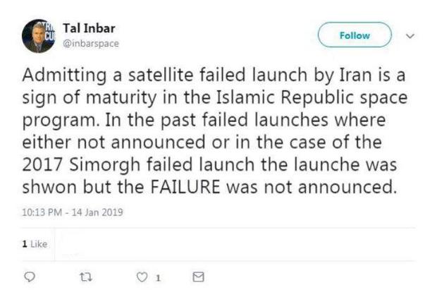 پذیرش شکست پرتاب ماهواره توسط ایران نشانه‌ای از بلوغ برنامه فضایی ایران است