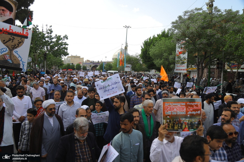 راهپیمایی نمازگزاران قمی در محکومیت جنایات رژیم صهیونیستی