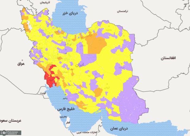 اسامی استان ها و شهرستان های در وضعیت قرمز و نارنجی / جمعه 22 اسفند 99
