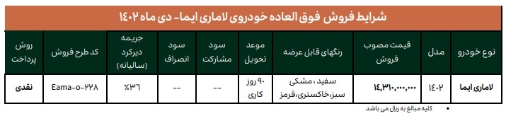 فروش فوق العاده خودرو لاماری ایما (طرح مادران)