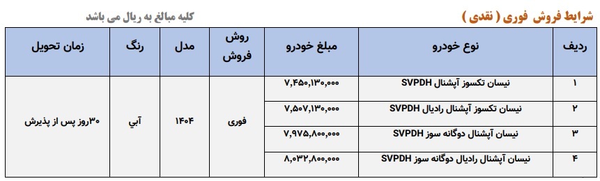 بخشنامه فروش وانت نیسان با قیمت جدید (خرداد 1404)