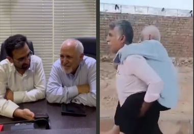 صحبتهای ظریف و آذری جهرمی با مرد خوزستانی که پدر 120 ساله اش را کول کرده و به پزشکیان رای داده بود + فیلم