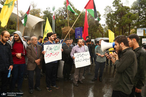 تجمع اعتراضی دانشجویان در دانشگاه تهران به جنایات رژیم صهیونیستی