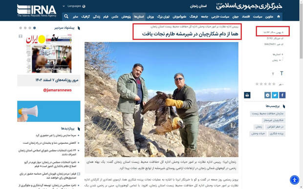 خبر شکار شدن پرنده «هما» درست نیست