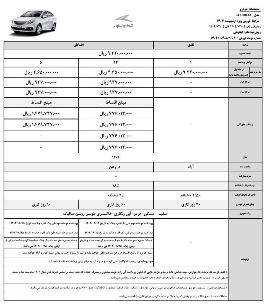 طرح فروش نقد و اقساط کرمان موتور با قیمت جدید