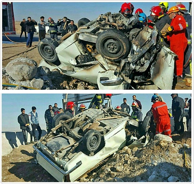 مرگ 2 سرنشین وانت با آتش سوزی خودرو در مشهد