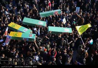 پیکرهای مطهر 6 شهید مدافع حرم حضرت زینب(س) در قم تشییع شد