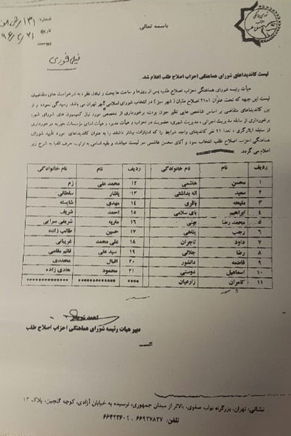 لیست کاندیداهای شورای هماهنگی احزاب اصلاح‌طلب اعلام شد