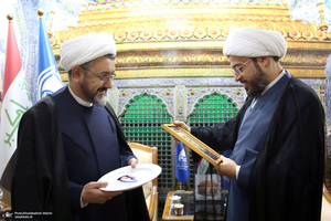 دیدار علی کمساری با شیخ الهاشمی رئیس موسسه الغری در نجف