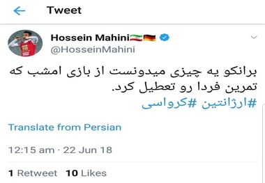 توئیت ماهینی درباره پیروزی کرواسی+ عکس
