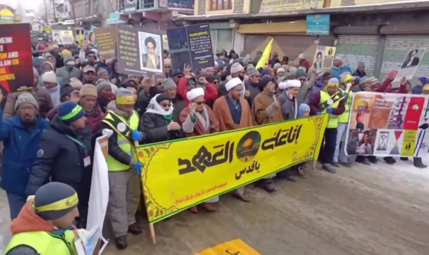 راهپیمایی روز قدس در هوای برفی کارگیل هند انجام شد