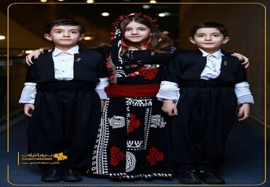  سه بازیگر کودکِ «زیر درخت گردو» با لباس‌های کُردی/ عکس